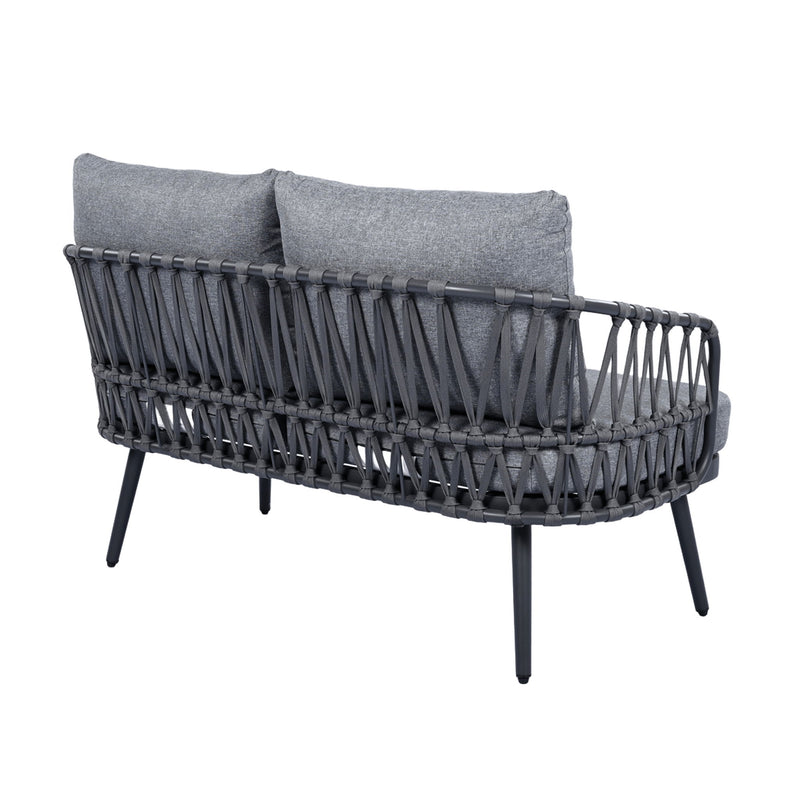 4 Piece Outdoor Patio Furniture Set, Metal Chairs With Woven Rope U Shaped Backrest