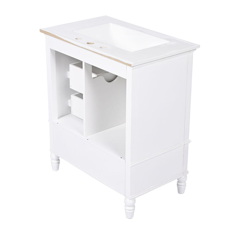 30" Bathroom Vanity With Sink, 3 Drawers, Adjustable Feet