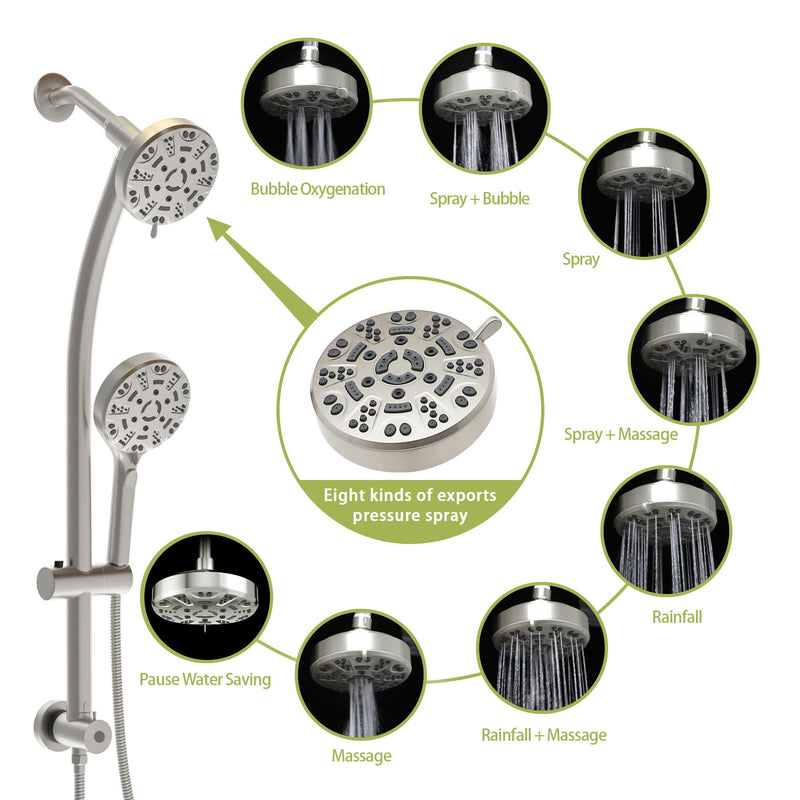 Multi Function Dual Shower Head System With 4.7" Rain Showerhead And Adjustable Slide Bar In - Brushed Nickel