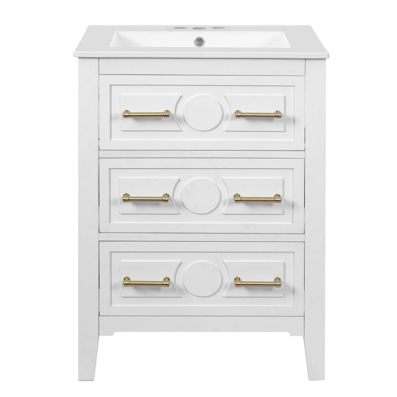 Bathroom Vanity With Sink, Free Standing Single Set, 3 Drawer Storage Cabinet