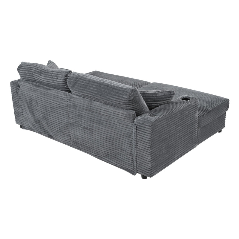 Oversized Loveseat Chaise With 2 USB Ports, 2 Cup Holders And 2 Throw Pillows