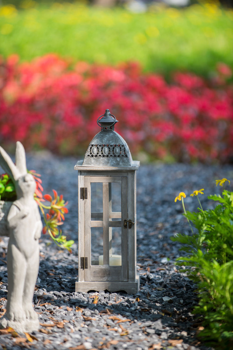 Wooden Candle Lantern Decorative, Hurricane Lantern Holder Decor For Indoor Outdoor, Home Garden Wedding - Gray