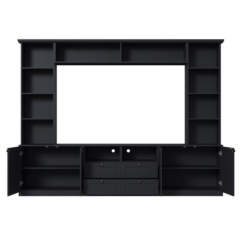 Farmhouse Elegant Entertainment Center Wall Unit With 4 Drawers