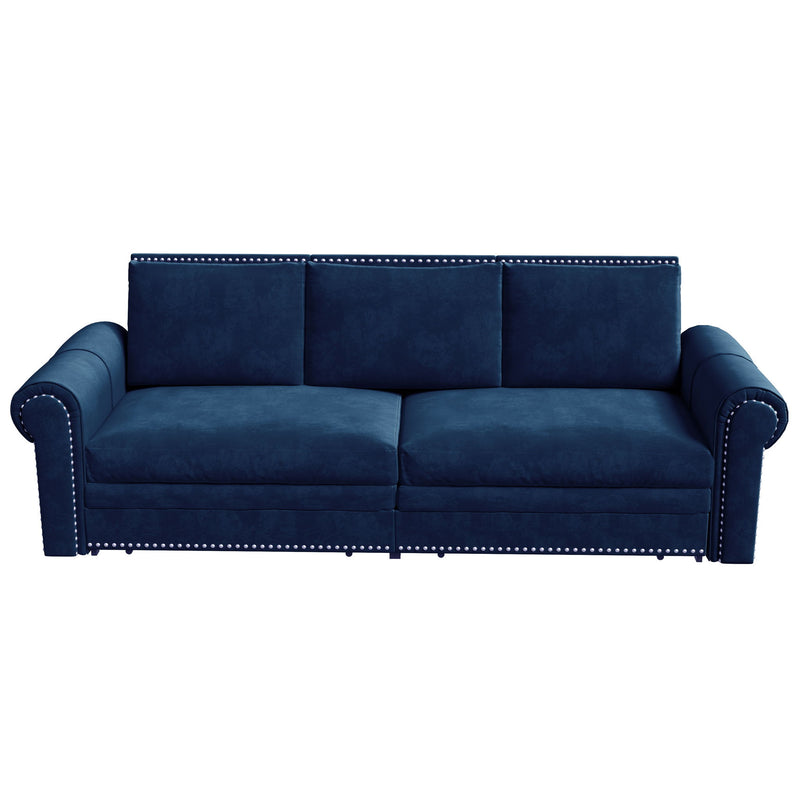 3 In 1 Convertible Sleeper Sofa With Nailhead Trim & Rolled Arm