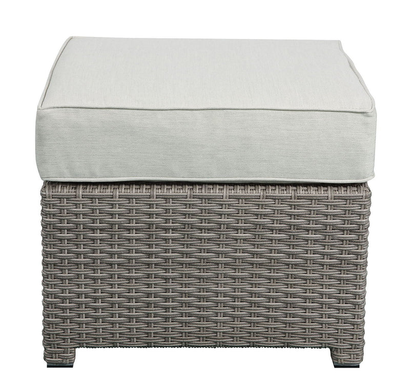 Salena - All Weather Wicker Patio Sofa & Ottoman With 2 Toss Pillows - Gray / Beige