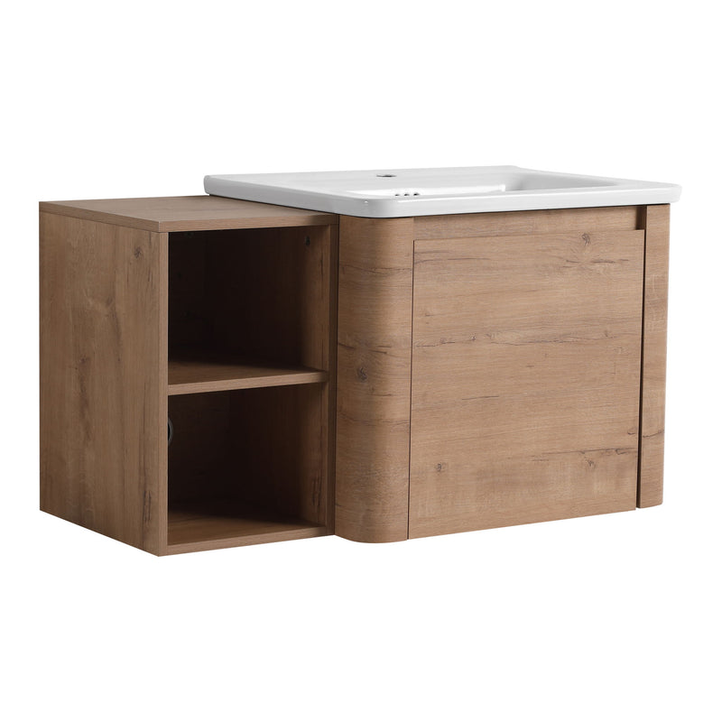 Wall Mounted Bathroom Vanity & Sink, Storage Shelves & Soft Close Door