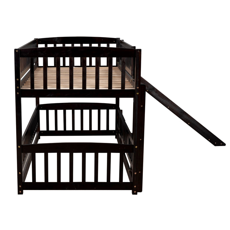 Low Bunk Bed With Slide, Fence And Ladder