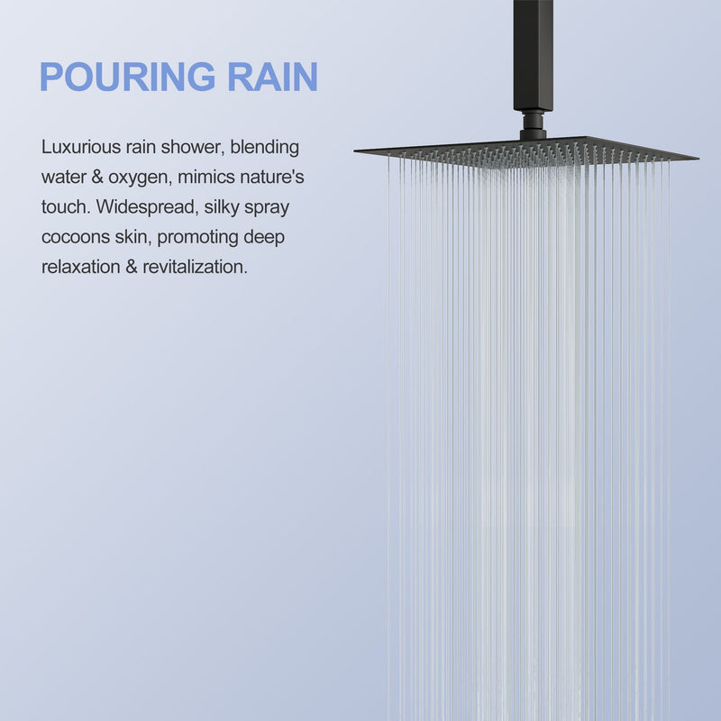 Modern 10" Square Rainfall Shower Head & Stainless Steel Wall Or Ceiling Mount Luxury Spa Shower Panel