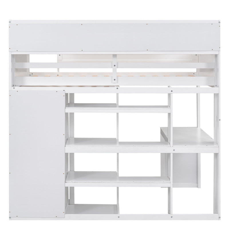 Loft Bed With Built In Desk, Storage Shelves, And Wardrobe