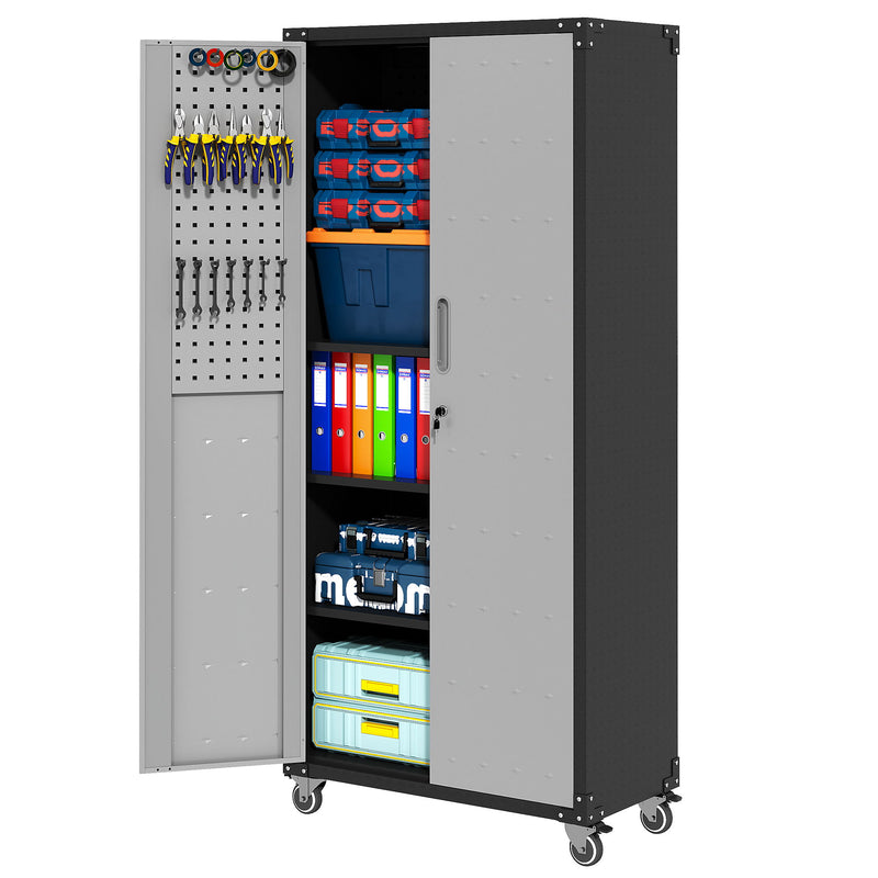 Metal Garage Storage Cabinet With Wheels Heavy Duty Tool Storage Cabinet - Black / Gray