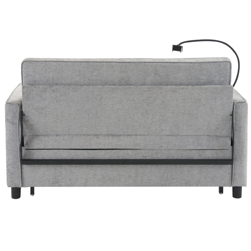 Pull-Out Sleeper Sofa With Reversible Backrest Cushion, Side Pockets, 2 USB Ports And A Phone Holder For Living Room