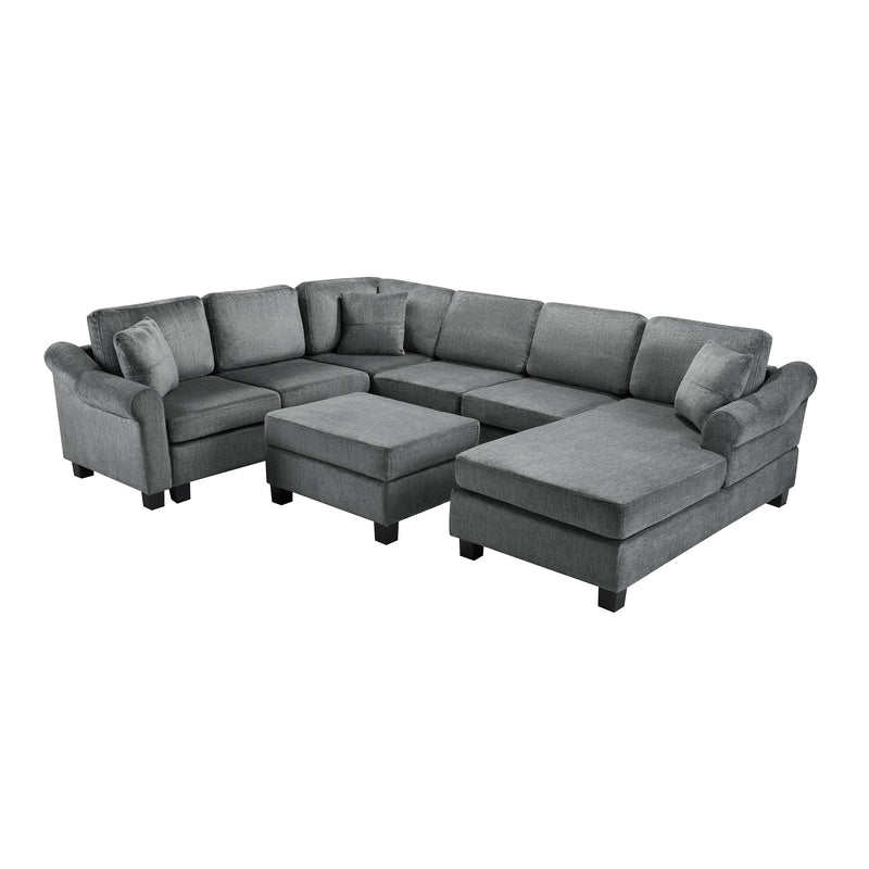 Contemporary U - Shaped Sectional Sofa With Movable Storage Ottoman