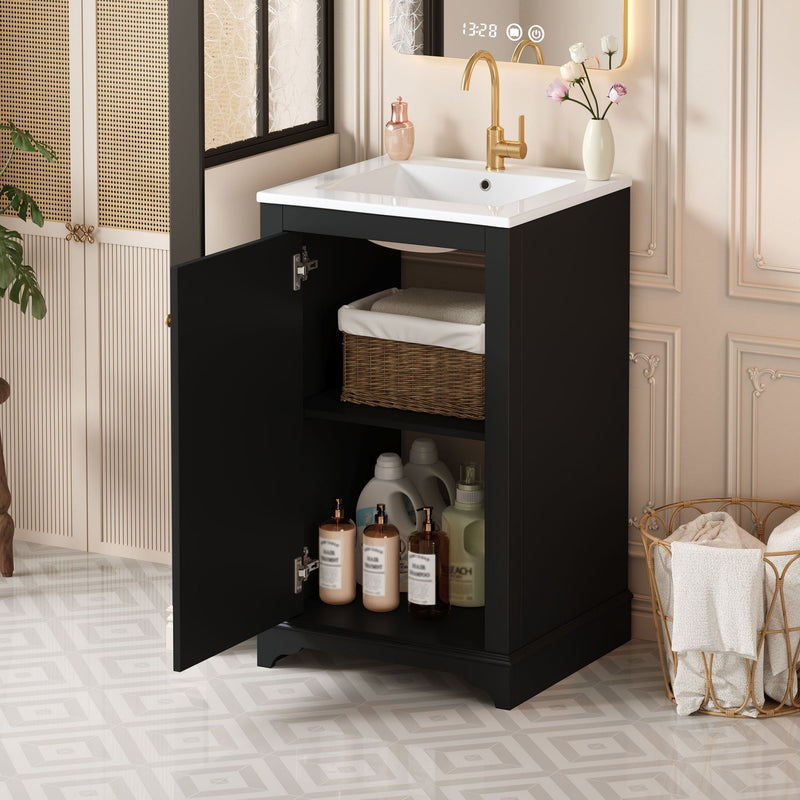 Bathroom Vanity With Sink, Freestanding Single Cabinet Set, Soft Close Door, Adjustable Shelf