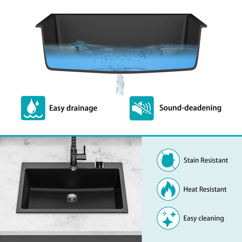 Kitchen Sink Granite Composite Drop In Sink With Durable Material - Black