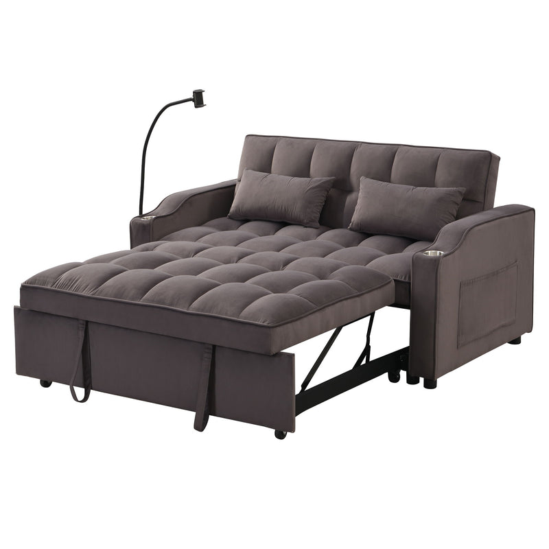 Modern Loveseat Futon Sofa With Pullout Bed, Adjustable Reclining Backrest, Toss Pillows
