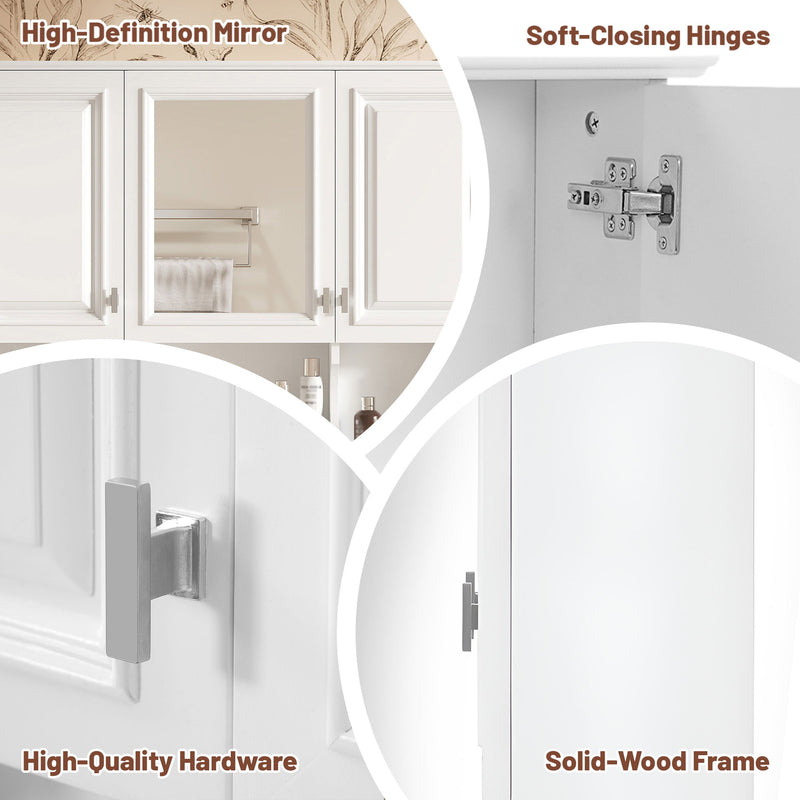 Modern Wall Mounted Mirror Medicine Cabinet With Open Shelves, Adjustable Interior, Storage Over Toilet