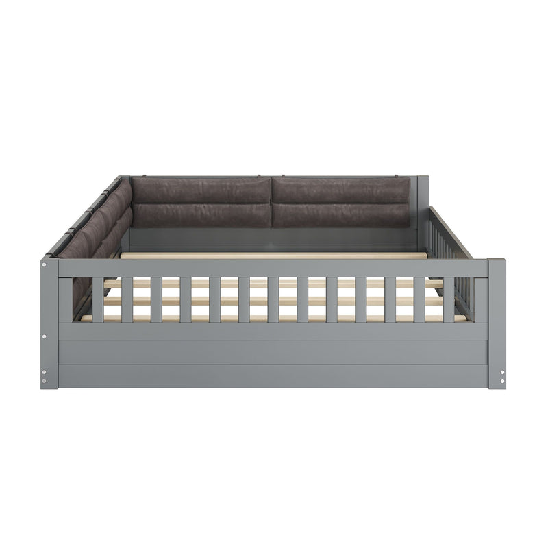 Upholstered Platform Bed With Guardrail And Pillow