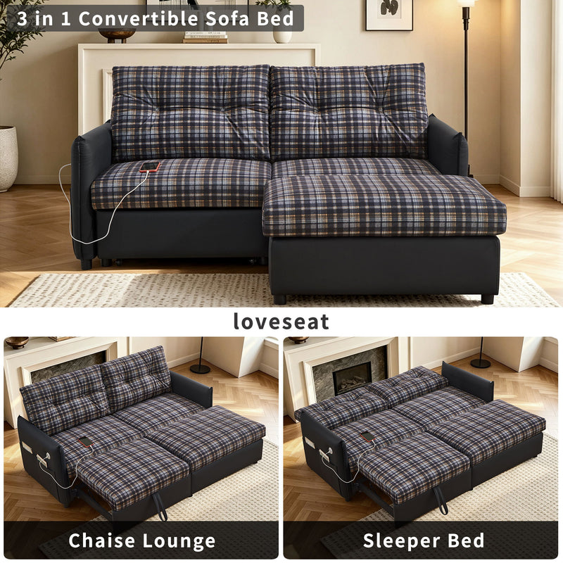 Sleeper Sofa, Expandable Sectional With Ottoman For Living Room - Black