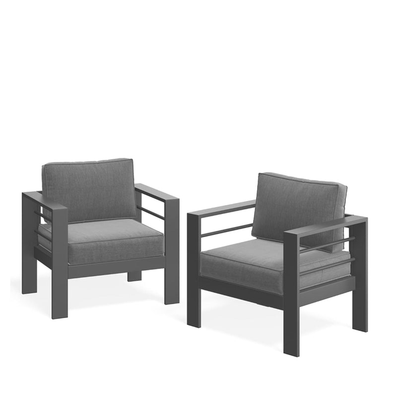Modern All-Weather Patio Armchairs With Thick Cushions (Set of 2)