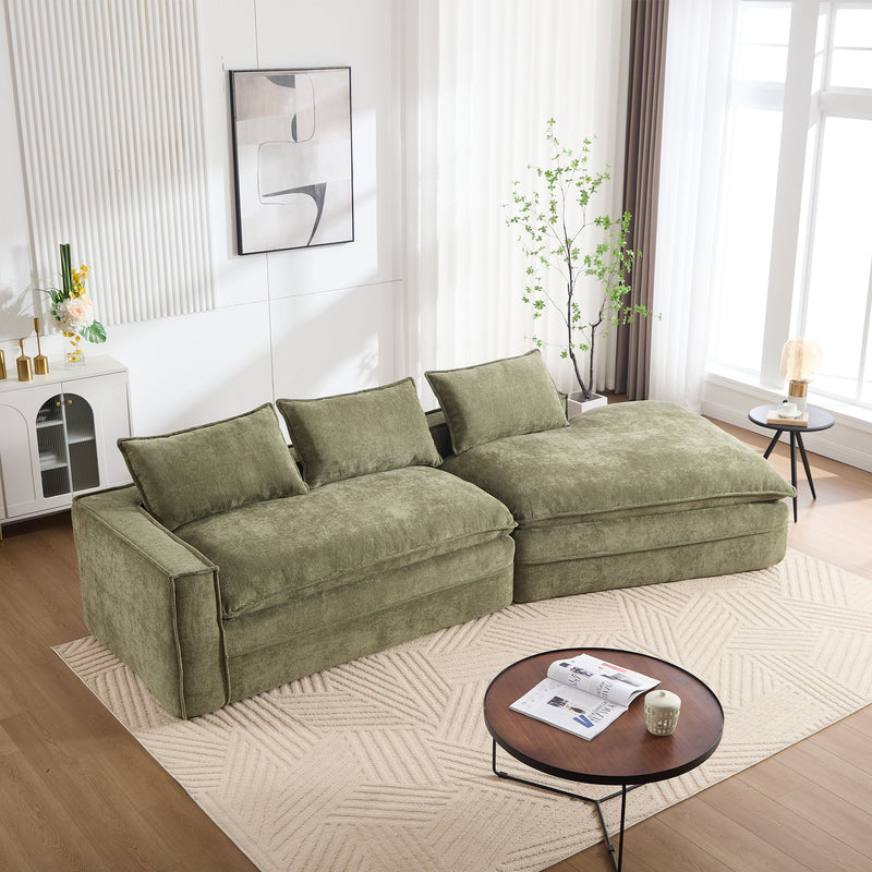 Modern Minimalist Modular Sectional Sofa With Deep Seats And Right Facing Chaise
