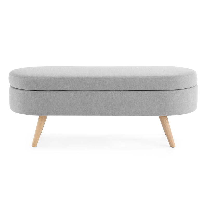 Ottoman Oval Storage Bench With Rubber Wood Legs Linen - Gray