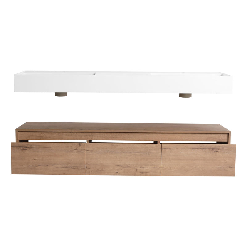 Contemporary Wall Mounted Bathroom Vanity With Dual Resin Sink And Soft Close Drawer