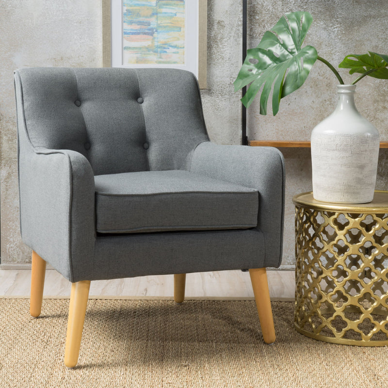 Modern Arm Chair With Tufted Back And Wooden Legs