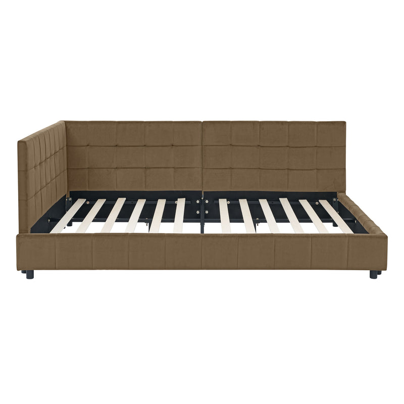Upholstered Bed Frame With Tufted Backrest And Armrests