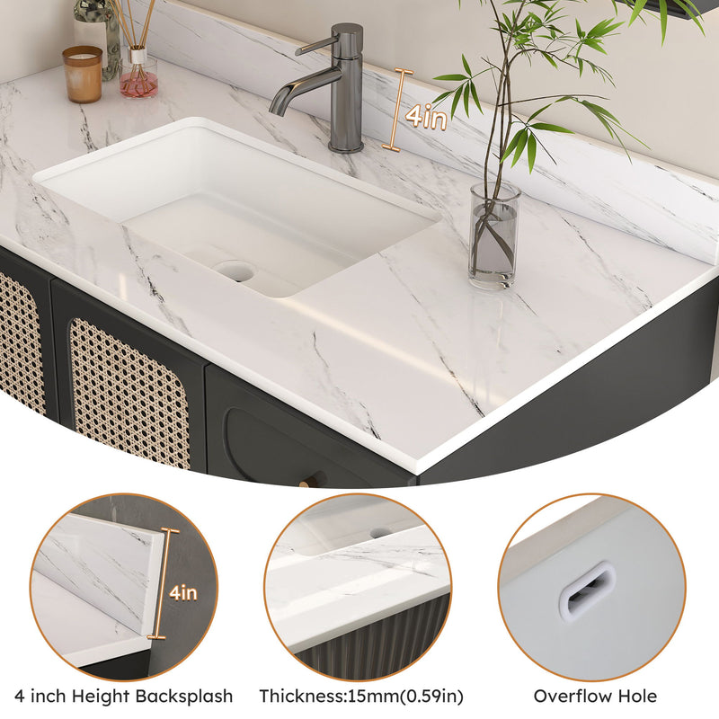 Bianco Carrara Venato Marble Vanity Top With Pre Drilled Faucet Hole And Undermount Sink