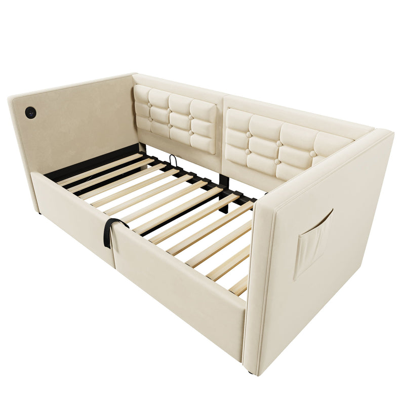 Upholstered Hydraulic Storage Daybed With USB & Type C Charging