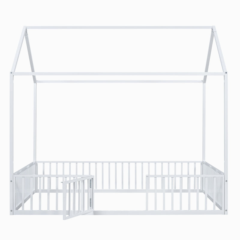 Metal House Bed With Fence And Door