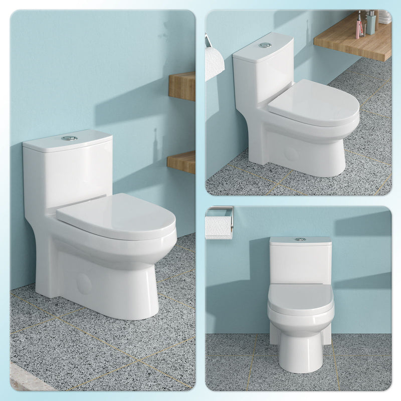1 Piece Toilet For Bathroom, Dual Flush 1.1 / 1.6 Gpf, Soft Closing Seat - White