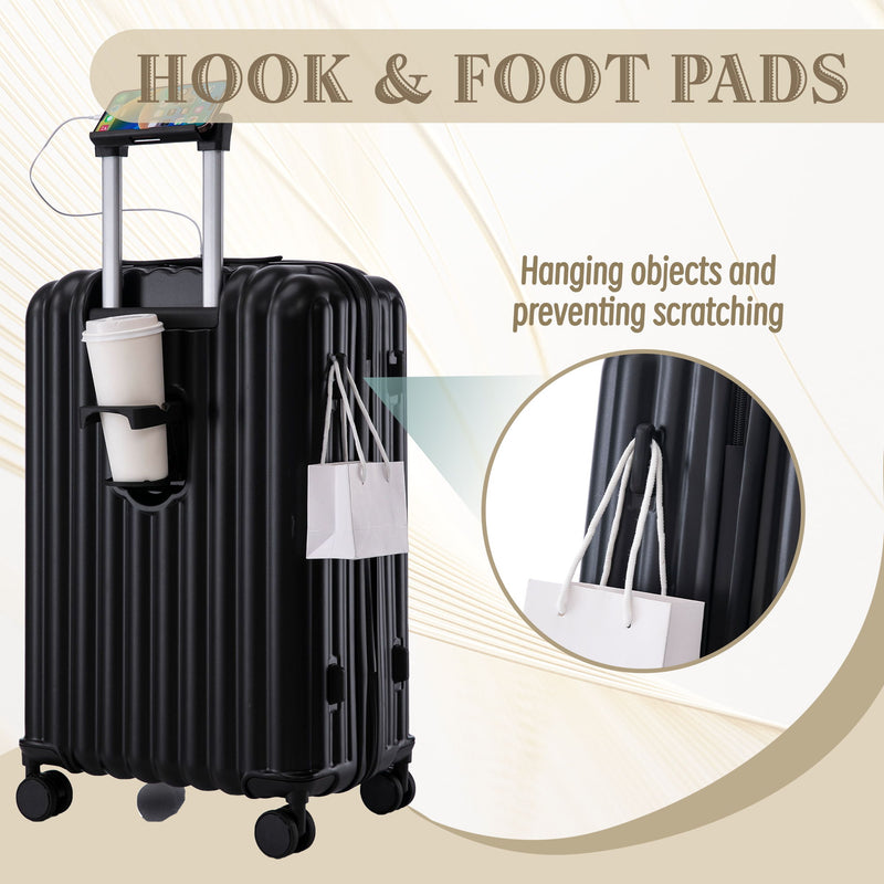 20" / 24" / 28" 3 Pieces / Set Spinner Wheel Luggage, Carry On Suitcase, With Cup Holder & USB Port & Phone Holder