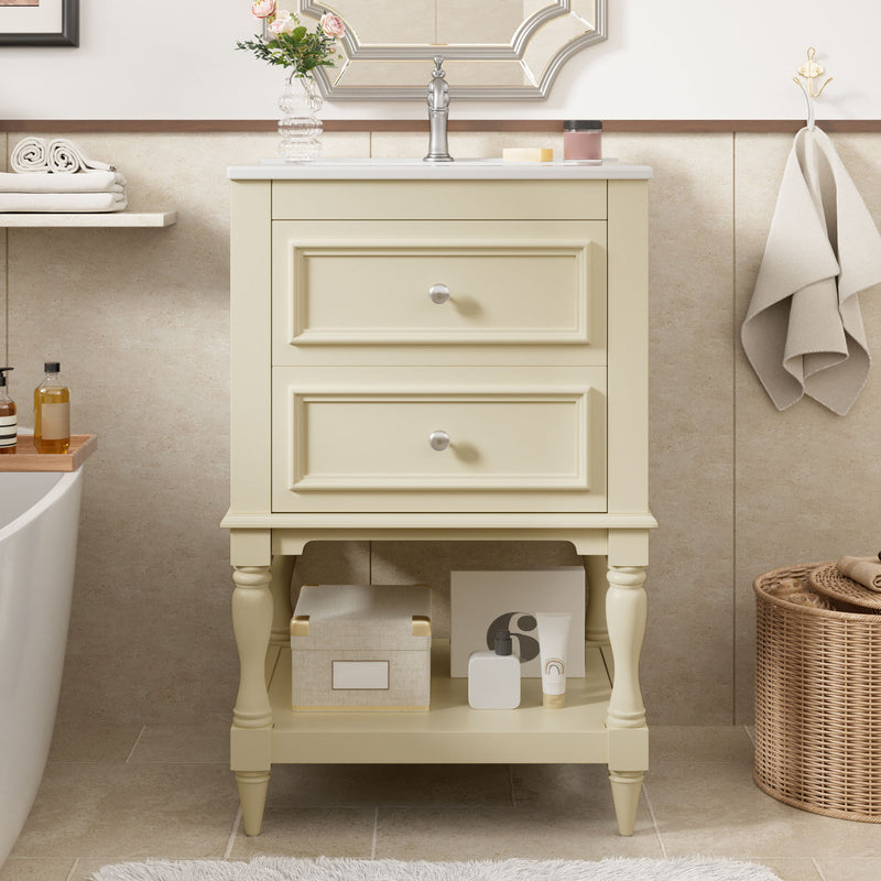 Retro Design Bathroom Vanity With Sink, 2 Drawer Storage Cabinet