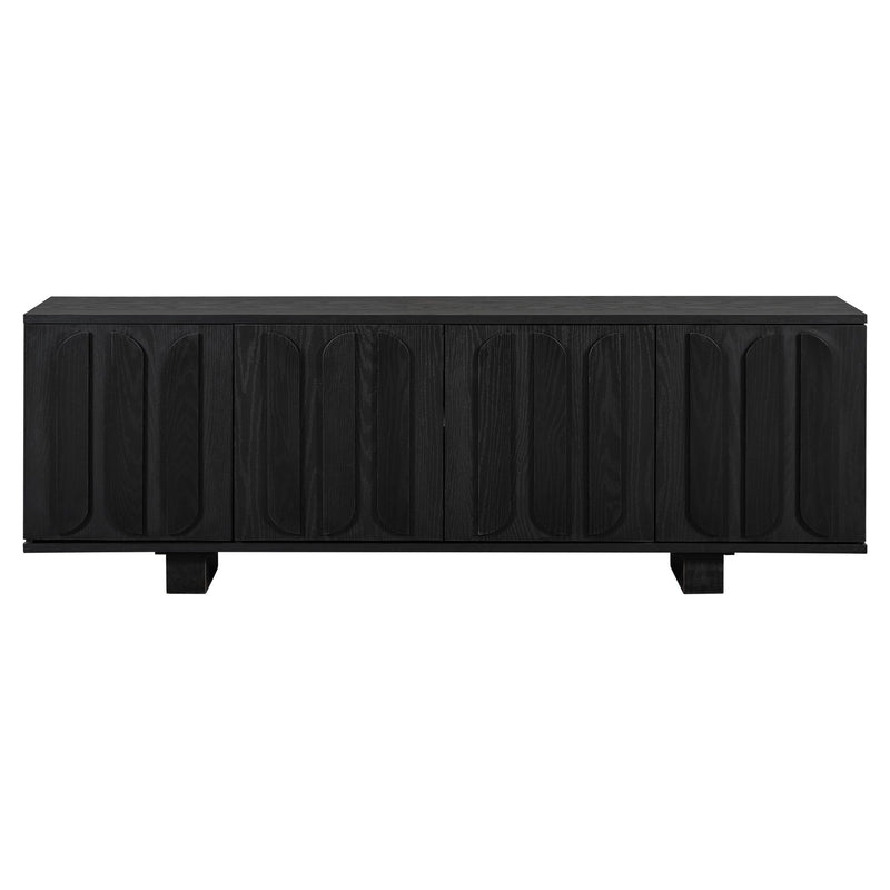 Farmhouse TV Stand, Storage Media Console With Adjustable Shelves & 3 Cable Holes