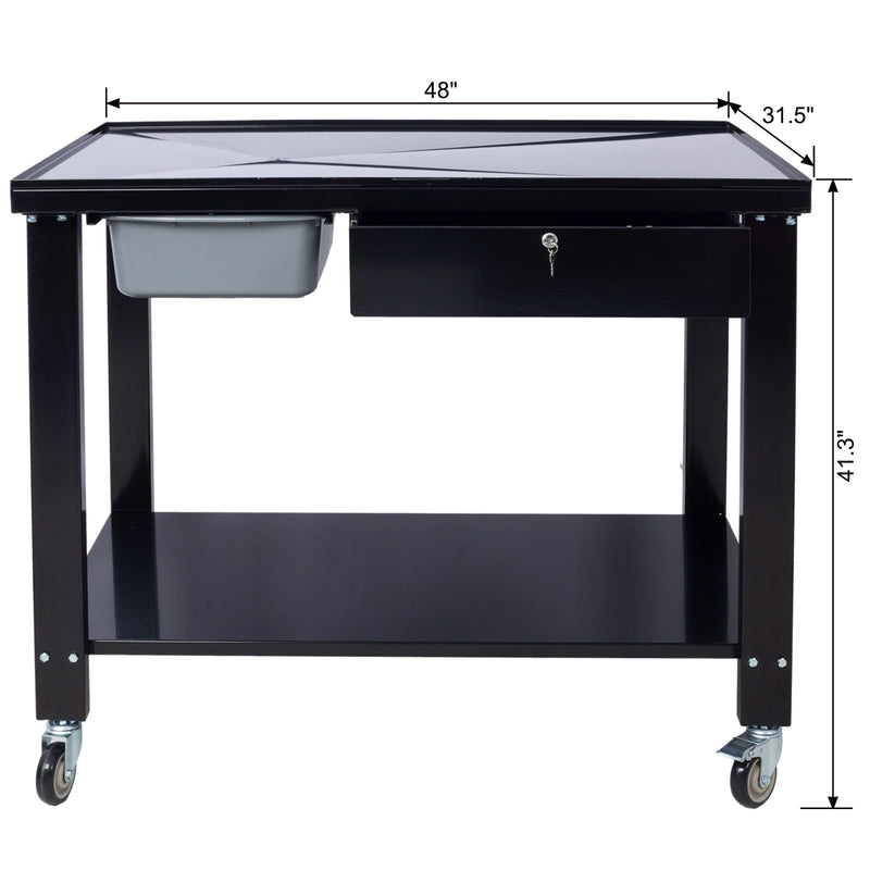 Transmission Teardown Work Station 1 / 2 Ton Capacity Sloping Drain Table Locking Drawer Removable Drain Basin Full-Width Lower Shelf Four 4" Caster Wheels