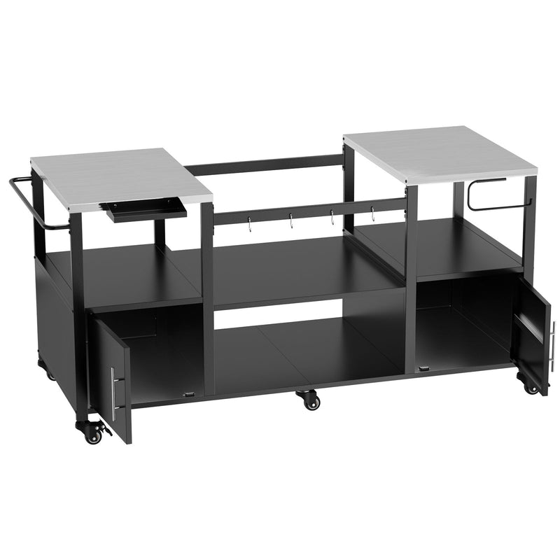Outdoor Grill Table For Big Egg Style Bbq With Metal Grill Cart And Storage Box And Metal And Stainless Steel - Black / Silver
