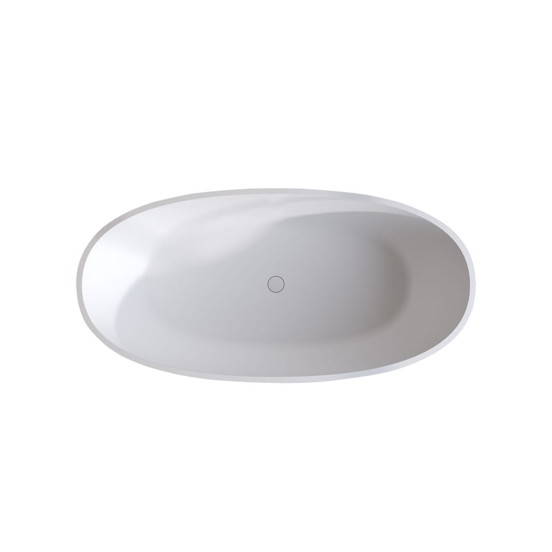 Solid Surface Matte Tub, Solid Surface Soaking Tub, Stone Resin Freestanding Bathtub, Thick Edge Stand Alone Tubs With Overflow, Pop-Up Drain (Oval) - Matte White