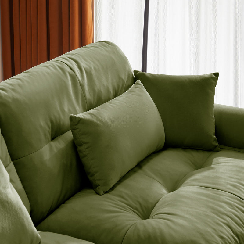 Modern Sofa With Bolstered Armrests And Pillows