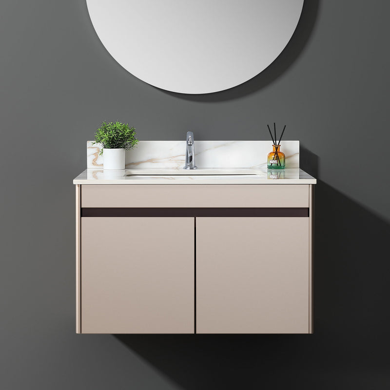 Elegant Vanity Top With Undermount Sink And Backsplash, Sintered Stone