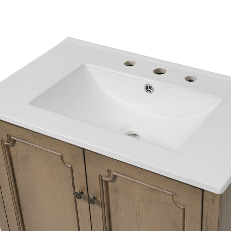 Vintage Bathroom Vanity With Ceramic Sink, Adjustable Shelves