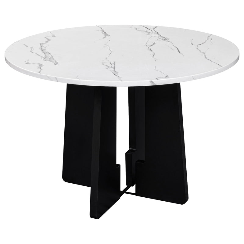 5 Piece Round Dining Table Set, Dining Table And 4 Upholstered Chairs For Dining Room, Kitchen Room, Living Room - White / Gray