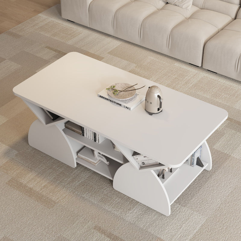 Geometric Engineered Coffee Table With Rounded Corners With Open Shelves