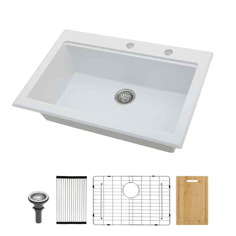 Quartz Kitchen Sink 30" X 22" Granite Composite Workstation Drop In Sink - White