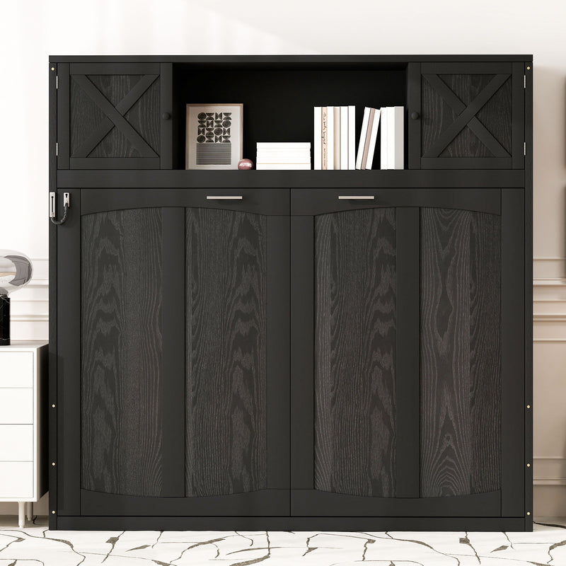 Rustic Casual Murphy Bed With Storage Cabinets