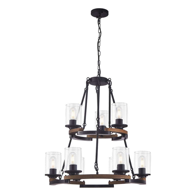 Wagon Wheel Chandelier, Ceiling Light With Adjustable Height - Black / Brown
