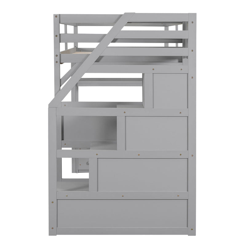 Loft Bed With Desk, Shelves, 2 Drawers, Storage Staircase