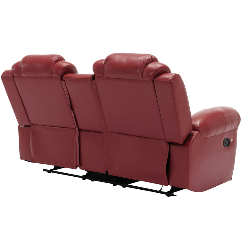 3 Pieces Recliner Sofa Sets Home Theater Seating Manual Recliner Chair With Center Console And LED Light Strip For Living Room