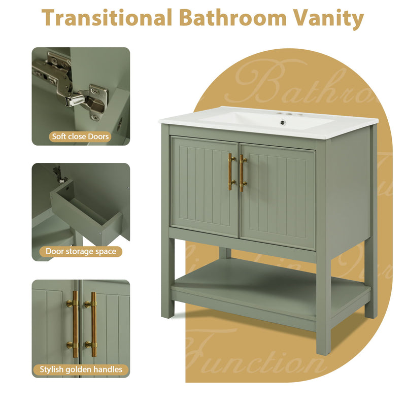 Elegant Bathroom Vanity With Ceramic Sink And Versatile Storage