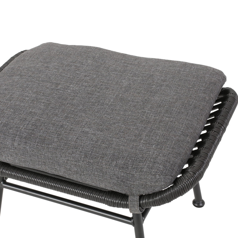 Outdoor Modern Boho Wicker Ottoman With Cushions (Set of 2)